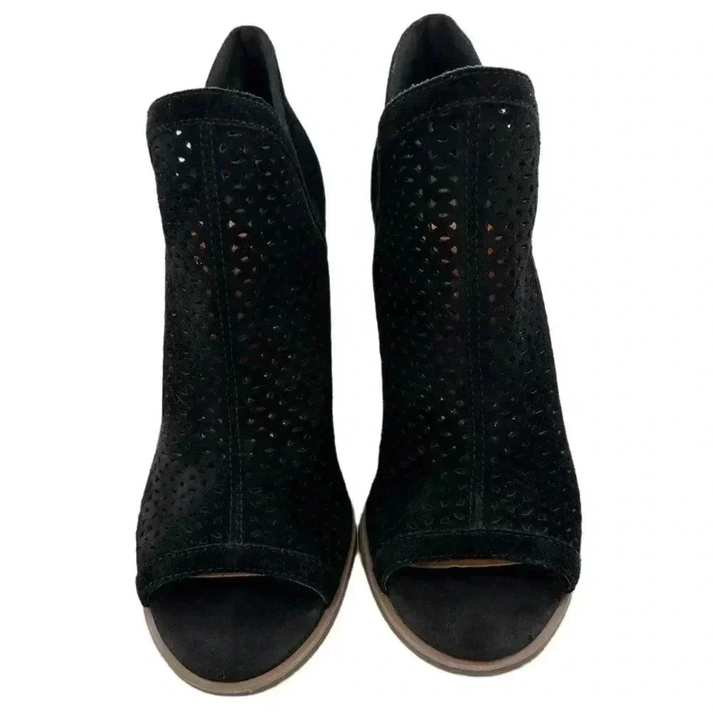 Lucky Brand Livey ankle booties 8.5 black suede laser cut western rodeo boots - Picture 2 of 12